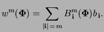 $\displaystyle w^m(\boldsymbol{\Phi}) = \sum_{{\lvert{\mathbf{i}}\rvert} =  m} B_{ {\mathbf{i}}}^{m} (\boldsymbol{\Phi}) b_{ {\mathbf{i}}} .$